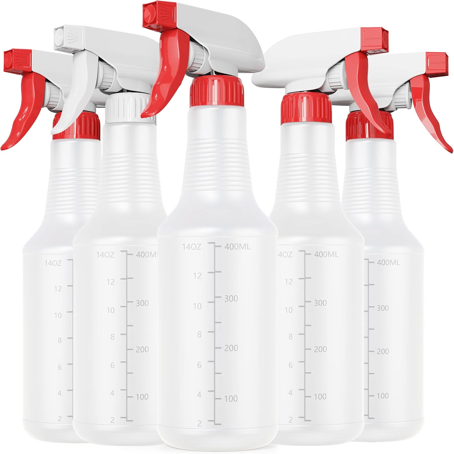 Spray Bottle (5 Pack,16 Oz) with Measurements and Adjustable Nozzle(Mist & Stream Mode), HDPE Plastic Spray Bottles