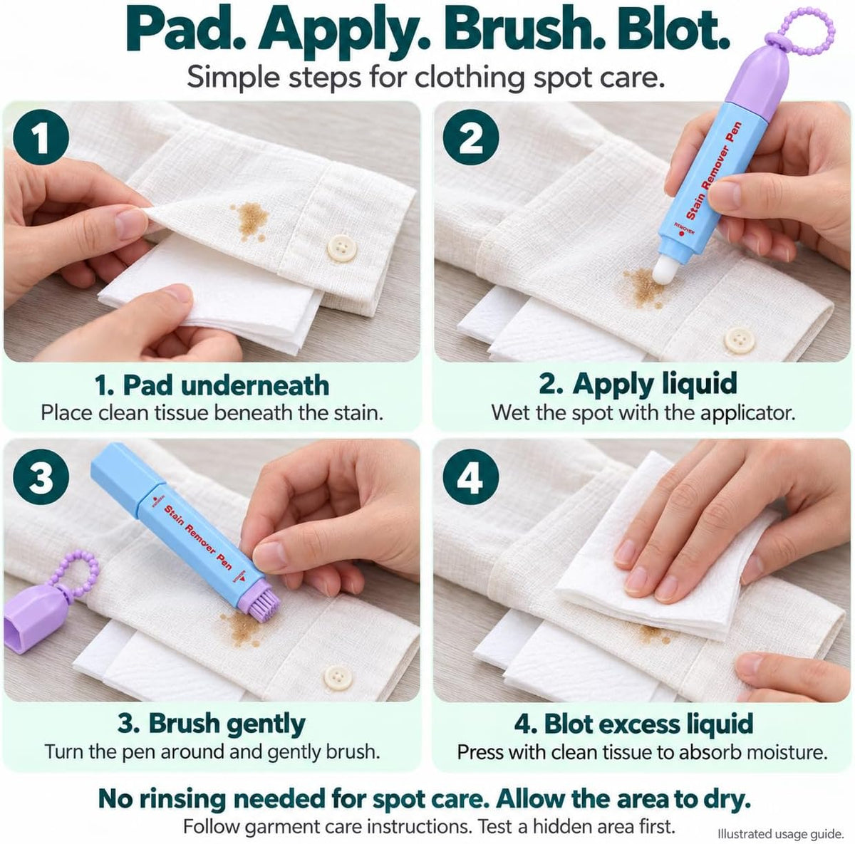 Instant Stain Remover Pen, BIRZOO Dual-Ended 2 Pack with Brush, 12 mL Each