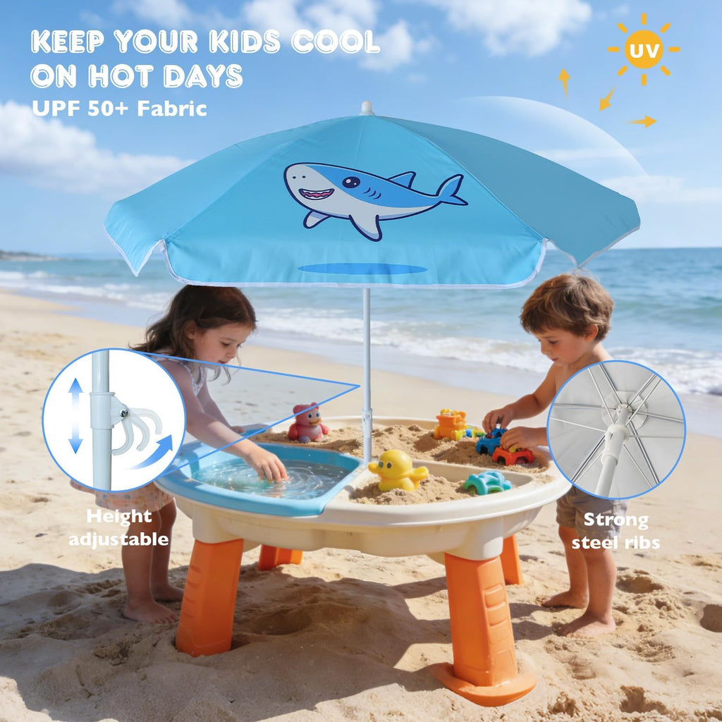 5ft Seaside Umbrella for Sand Box Water Table - Kids Durable Umbrellas for children Picnic Beach Camping Garden
