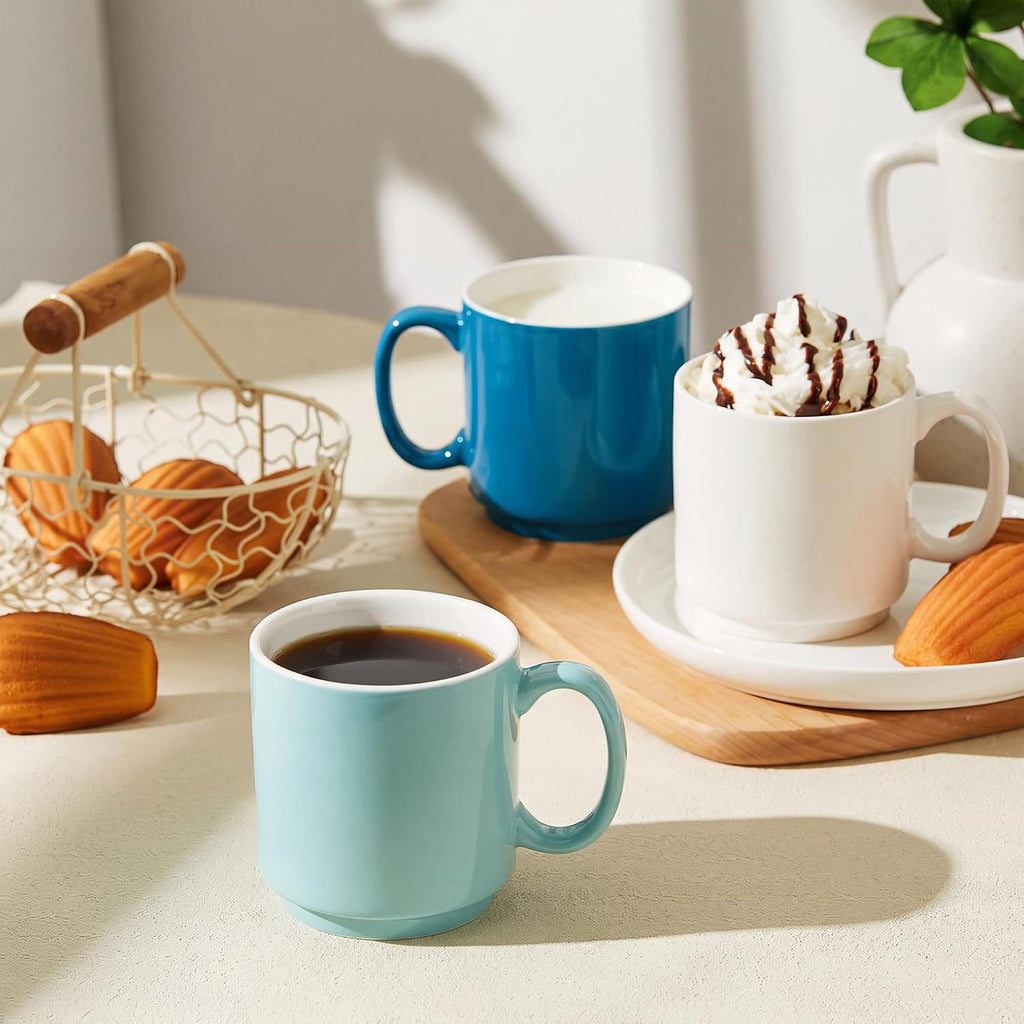 Stackable Coffee Mugs - 10 Oz Porcelain Cups for Specialty Coffee Drinks, Cappuccino, Cafe Mocha, Latte and tea, Set