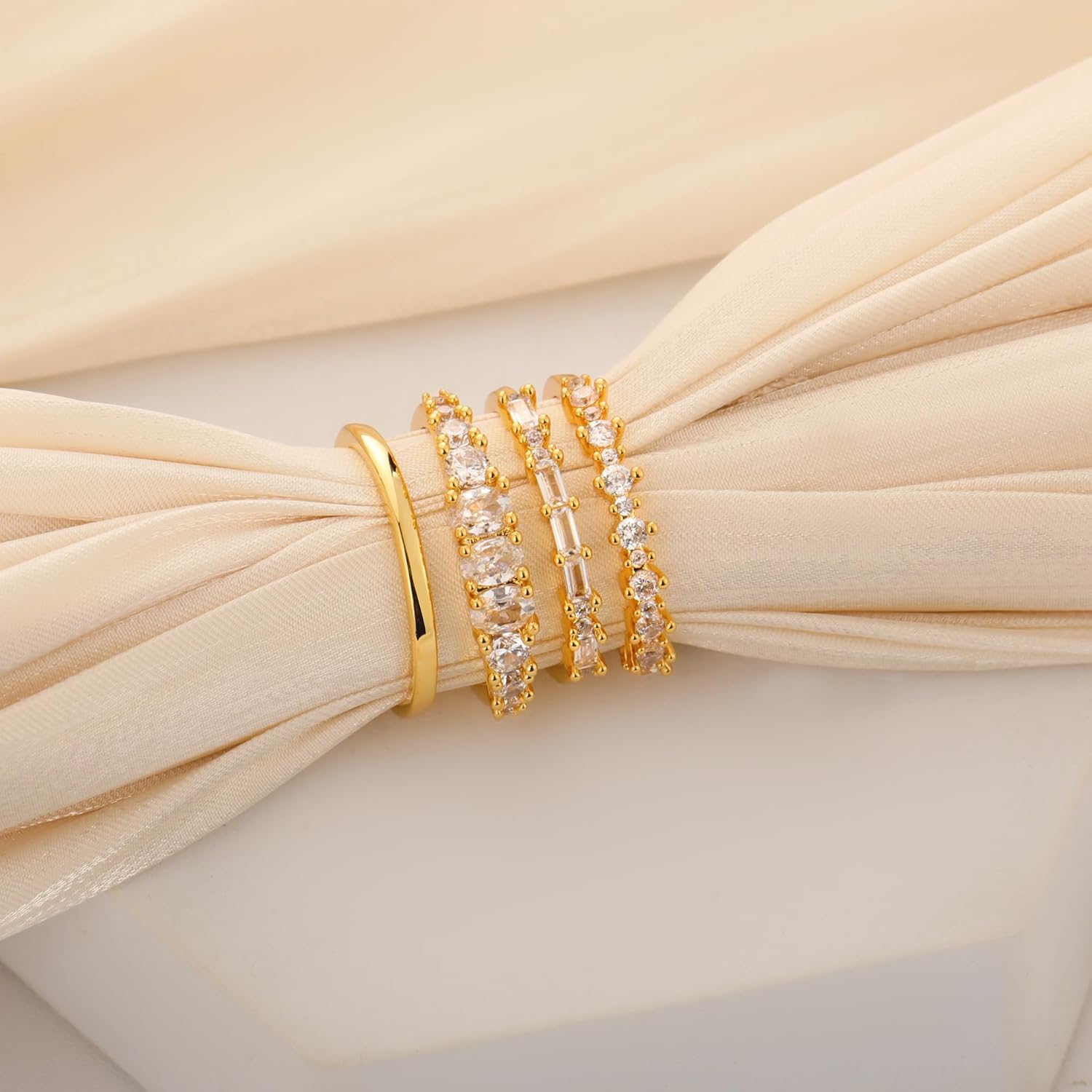 Stackable Gold Rings for Women Non Tarnish Dainty 14K Gold Plated Stacking Cubic Zirconia Thumb Ring Set Trendy