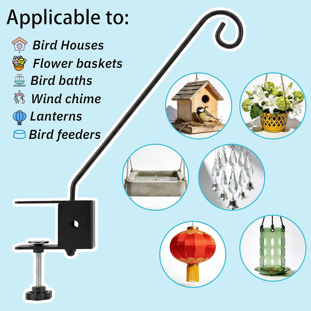Deck Hook Rail Set of 2, 17 Inch Heavy Duty Deck Hook, 360 Degree Swivel Plant Hanger, Solid Metal Deck Hangers for