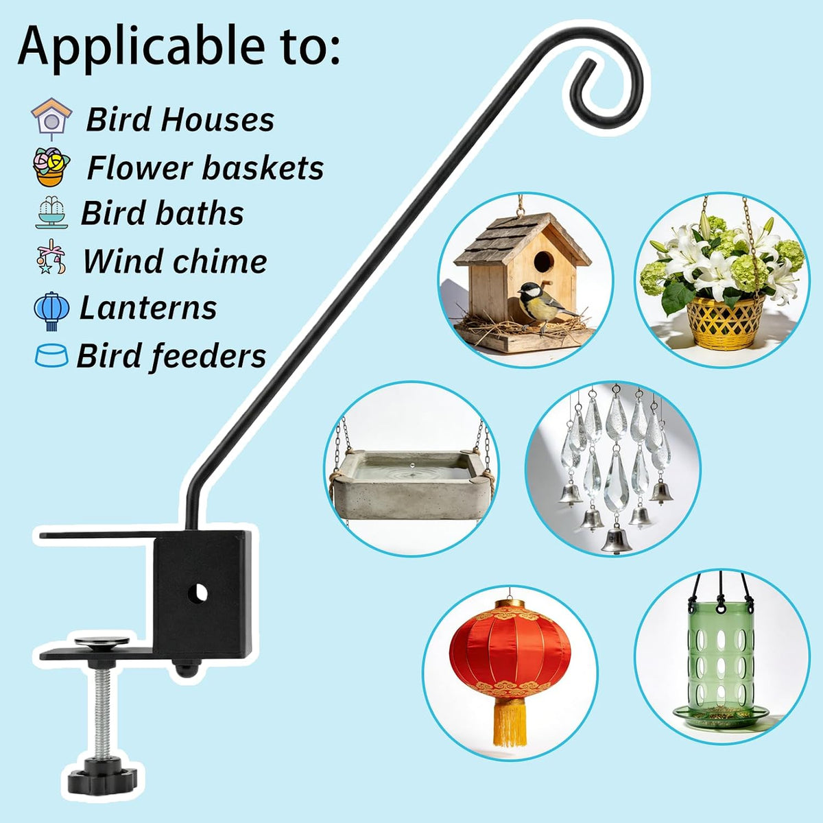 Deck Hook Rail Set of 2, 17 Inch Heavy Duty Deck Hook, 360 Degree Swivel Plant Hanger, Solid Metal Deck Hangers for