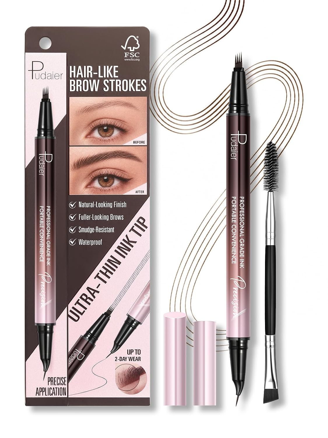 2-in-1 Microblading Eyebrow Pen, Waterproof Brow Pen for Natural Brows