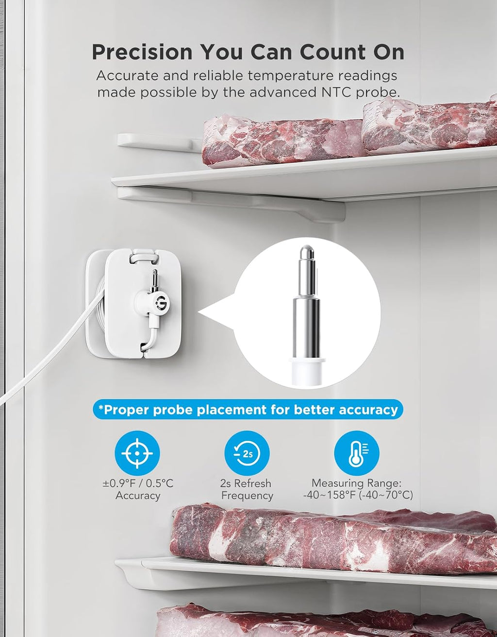 WiFi Refrigerator Thermometer Sensor with Alarm, 2-Pack & Gateway