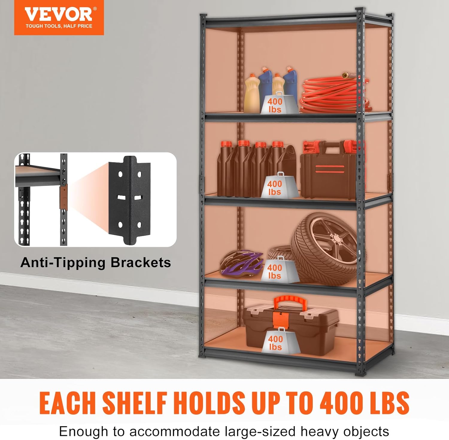 Storage Shelving Unit, 5-Tier Adjustable, 2000 lbs Capacity, Heavy Duty Garage Shelves Metal Organizer Utility Rack
