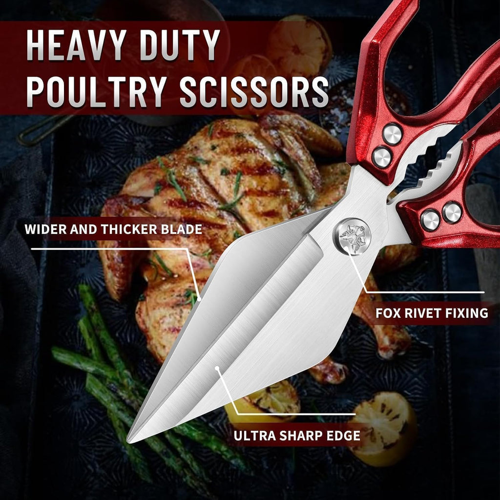 Poultry Shears - Heavy Duty Kitchen Scissors for Food with Ergonomic Handle, Japanese High-Carbon Steel Culinary