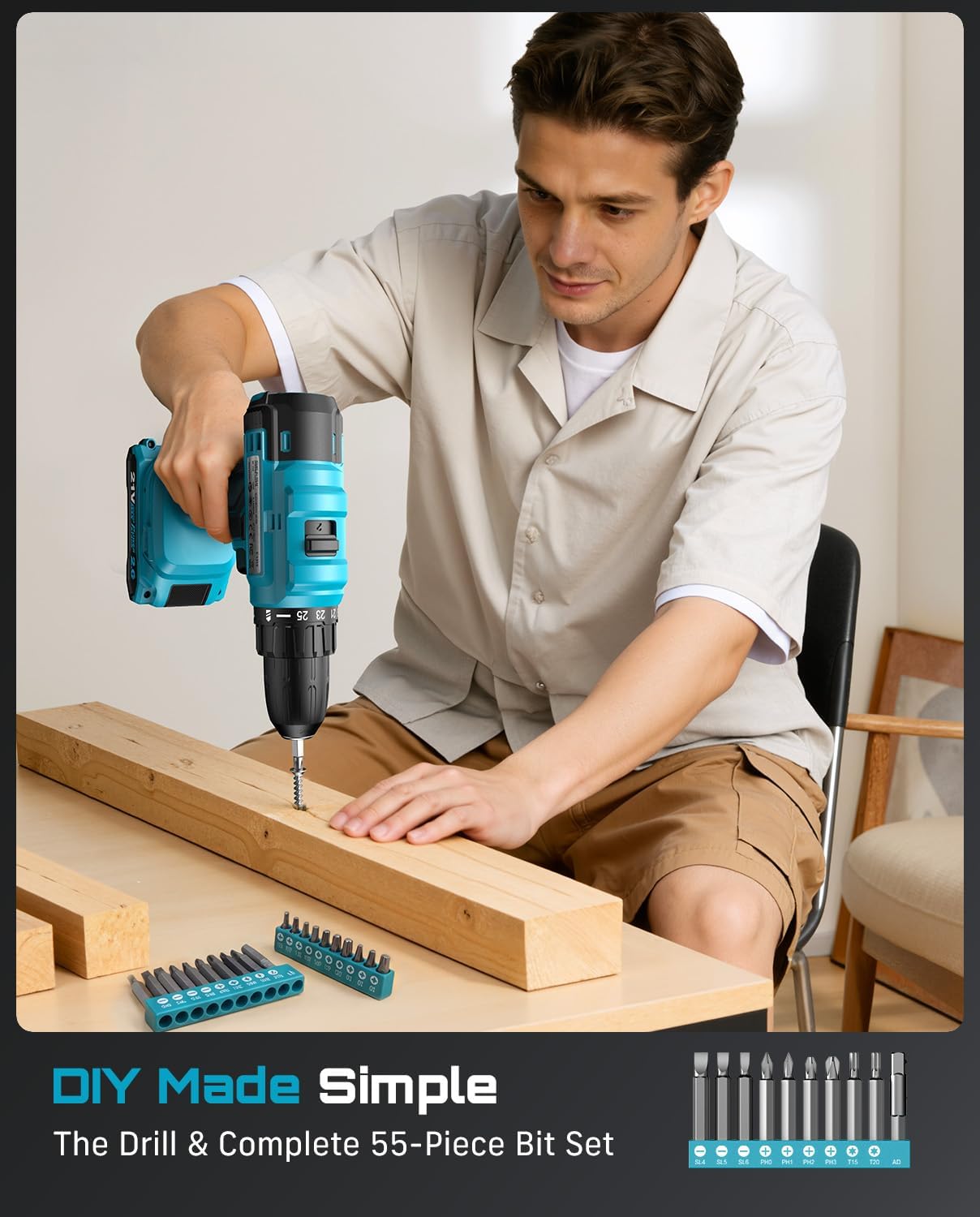 21V Cordless Drill Tool Kit - 190Pcs Power Tool Combo Set, Hand Tool Kit with Toolbox, Electric Drill Driver for Home