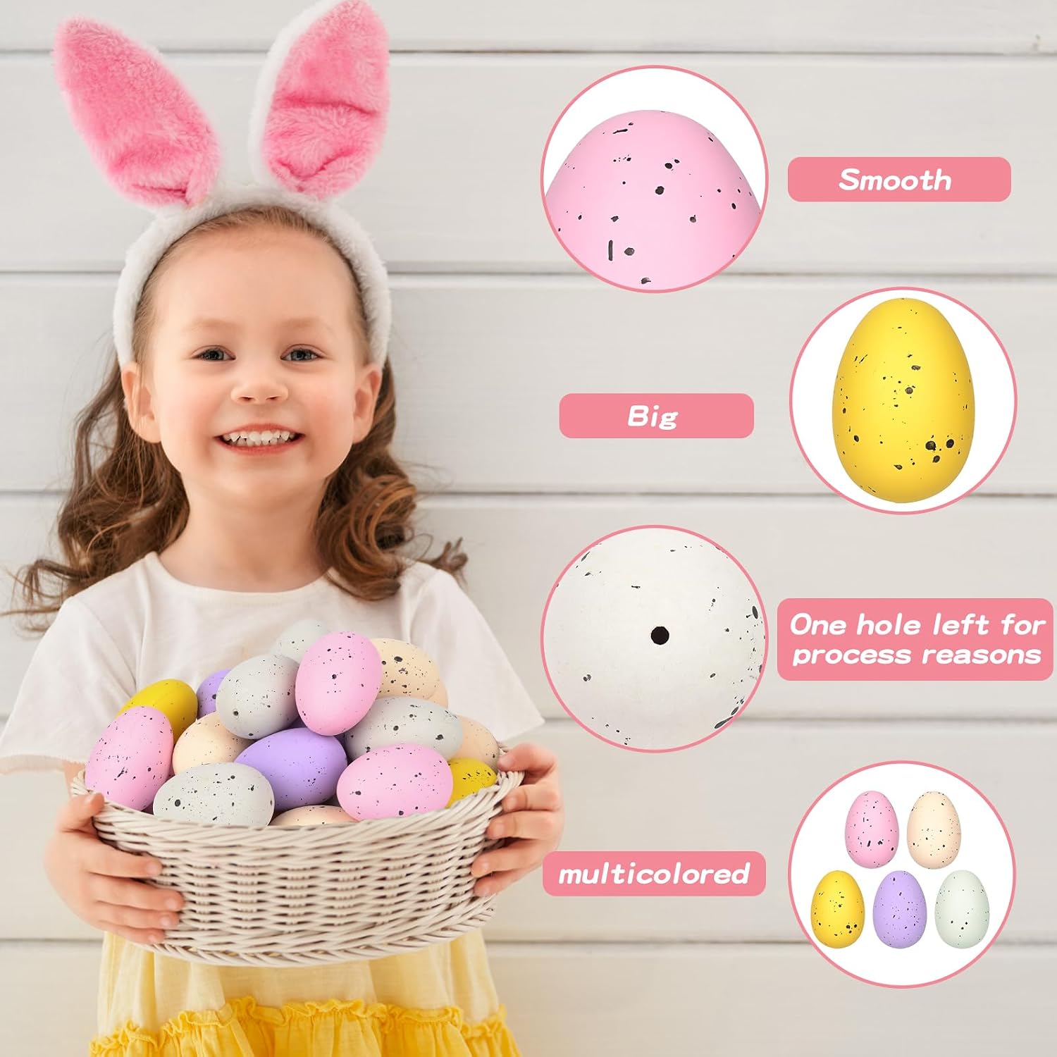 Easter Speckled Eggs 2.4" in Plastic Speckled Eggs,Assorted Speckled Pastel Eggs in Gift Box, Set of 30, Bowl & Vase