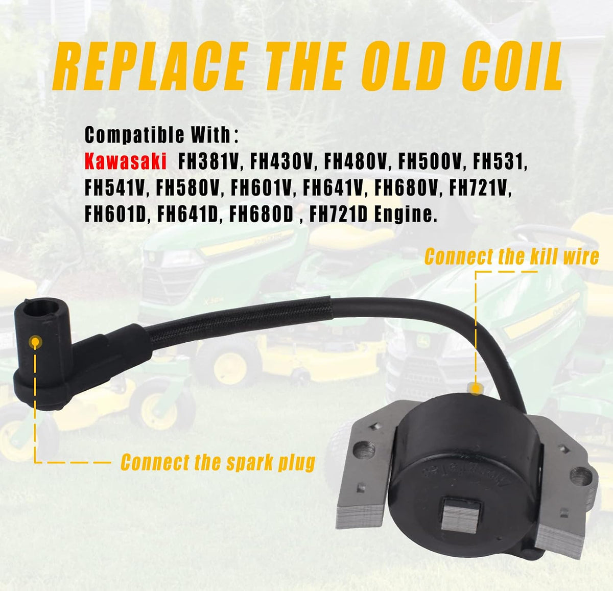 2Pcs Ignition Coil 21171-7034 Compatible with Kawasaki FH381V FH430V FH480V FH500V FH531 FH541V FH580V FH601V FH641V FH680V FH721V FH601D FH641D FH680D FH721D