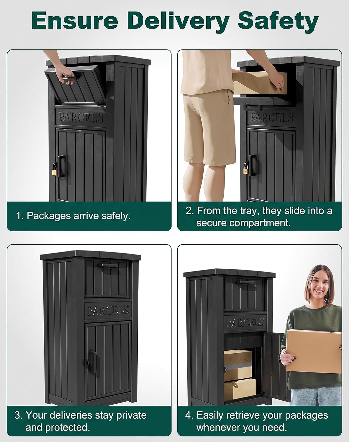 Package Delivery Box for Outside, Large Parcel Drop Box with Lockable Secure, Waterproof and Anti-Theft Storage for