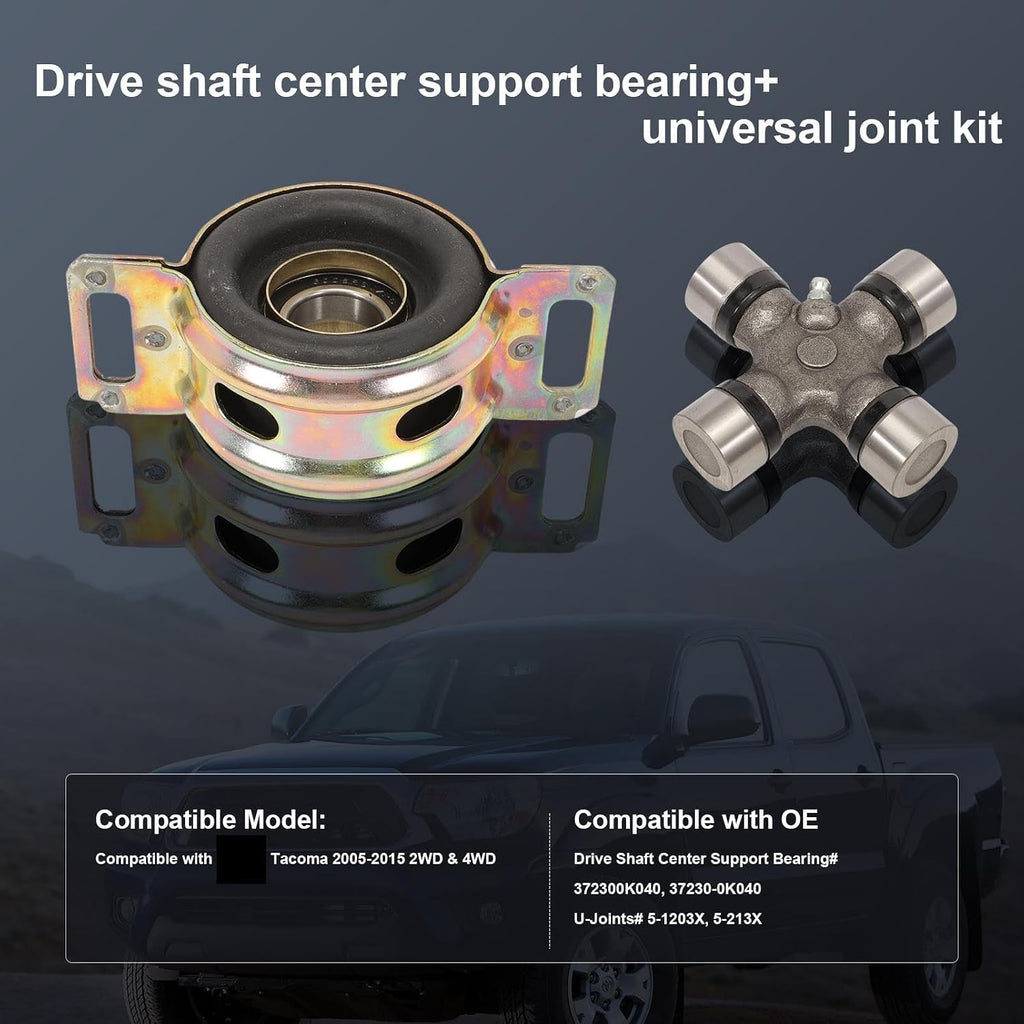 Drive Shaft Center Support Bearing Assembly 372300K040 U-Joints Kit 5-213X for Tacoma 2005-2011, T-100 1993-1998, Tundra 2000-2021 2WD 4WD, 3723034040, 3723035120, 37230-35130, 5-1203X