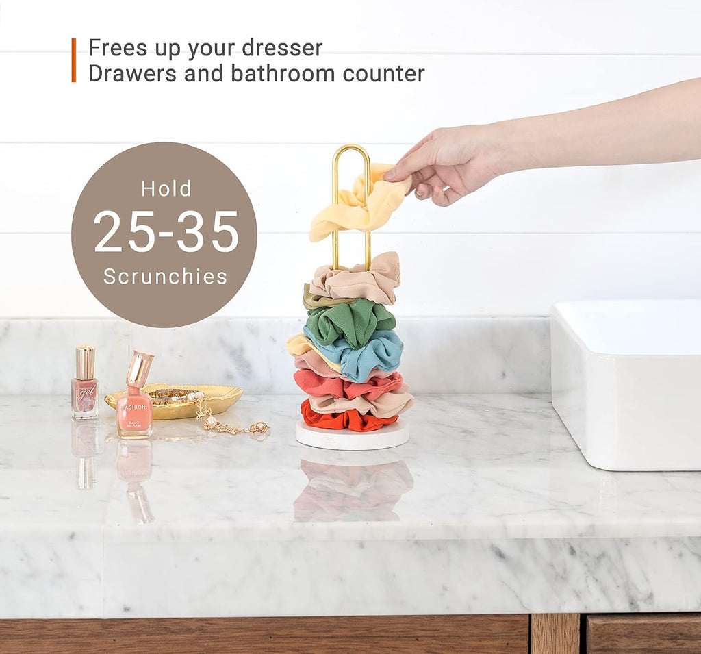 Scrunchie Holder Stand, Hair Tie Organizer Holds 20-30 Scrunchies | Storage Hair Accessories, Easy Assembly