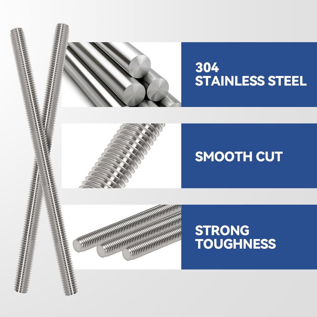4 Pcs 304 Stainless Steel M8 Threaded Rod,12"(305mm)