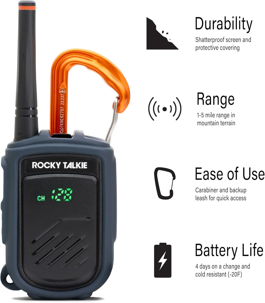 Mountain Radio - Long Range Walkie Talkie, FRS Handheld Radio, 4 Day Battery Life, Max Durability, 2 Pack