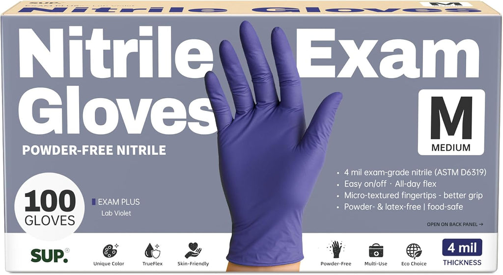 Powder-Free Nitrile Exam Gloves, 100/1000 Ct Food Safe Latex-Free Medical Cooking Cleaning Disposable Glove, Blue Violet