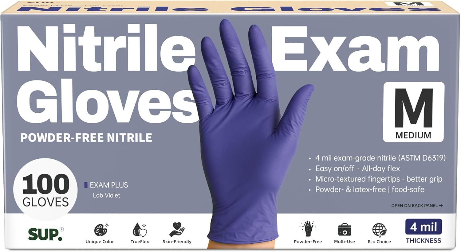Powder-Free Nitrile Exam Gloves, 100/1000 Ct Food Safe Latex-Free Medical Cooking Cleaning Disposable Glove, Blue Violet