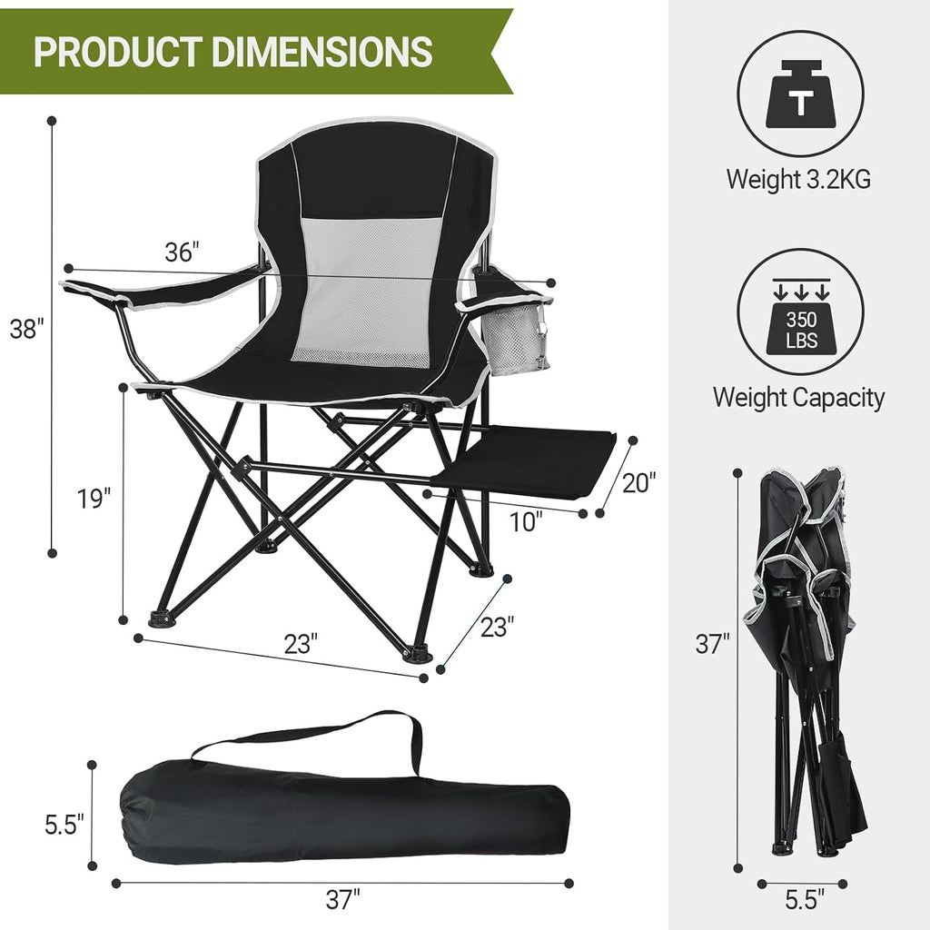 2-Pack Camping Chairs 350LBS Heavy Duty Folding Chair with Side Table | Portable, Sturdy, With Cup Holder