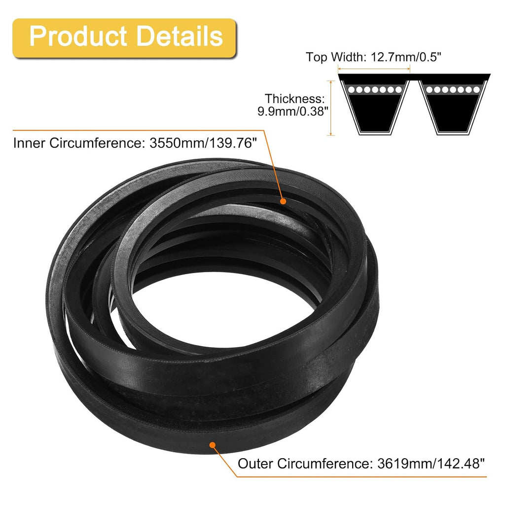 uxcell 2/B140 Classic Wrapped 2 Banded 142" Outer Circ B Profile V-Belt