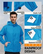 Men's Rain Jacket Waterproof Lightweight Packable Raincoat