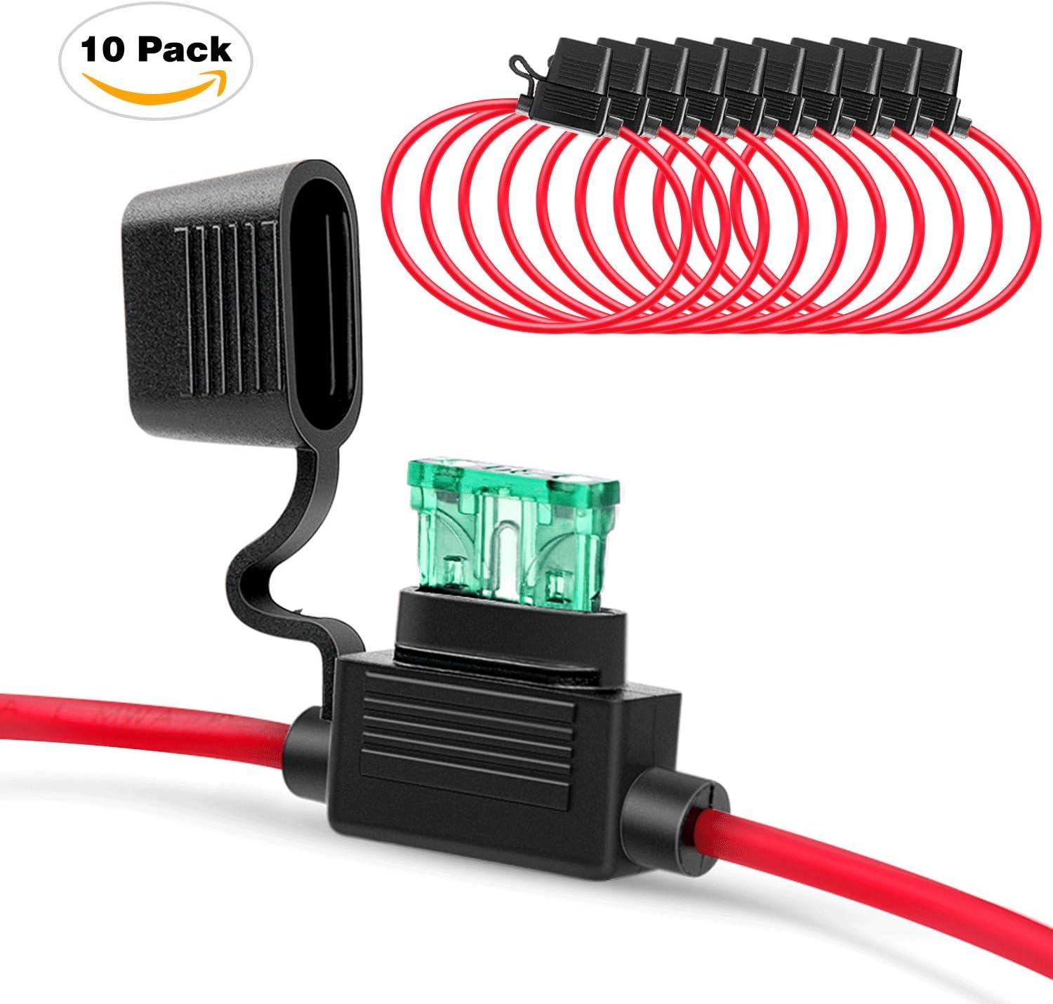 50029R 120 Pcs Standard Blade Fuse 5A/7.5A/10A/15A/20A/25A/30A AMP Assorted Set with 10 Pack 14AWG ATC/ATO Inline