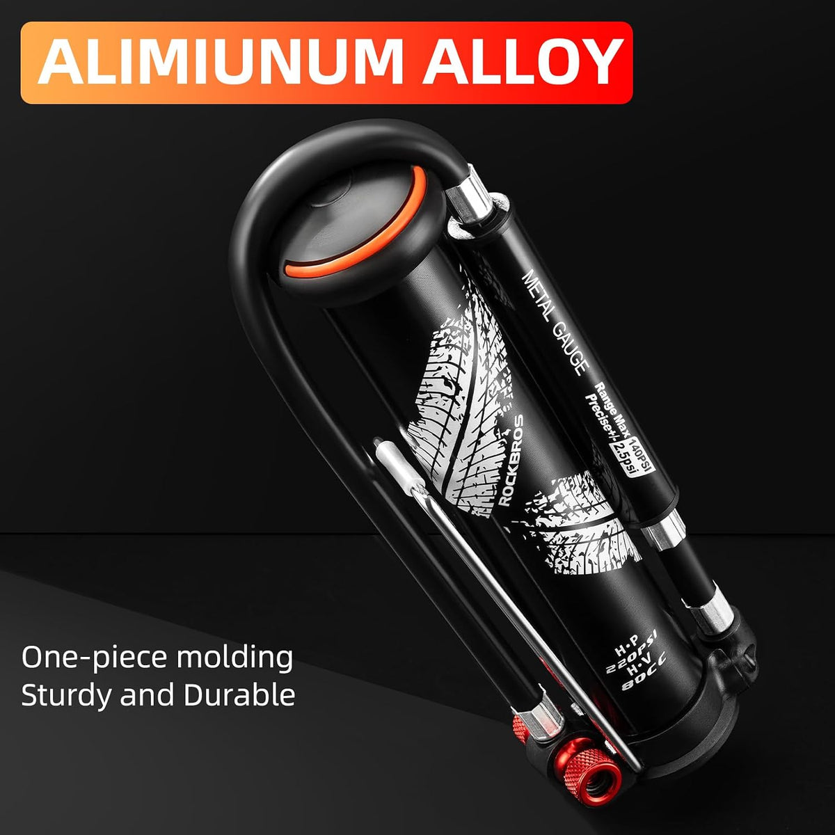220PSI Mini Floor Pump with Hidden Pressure Gauge
