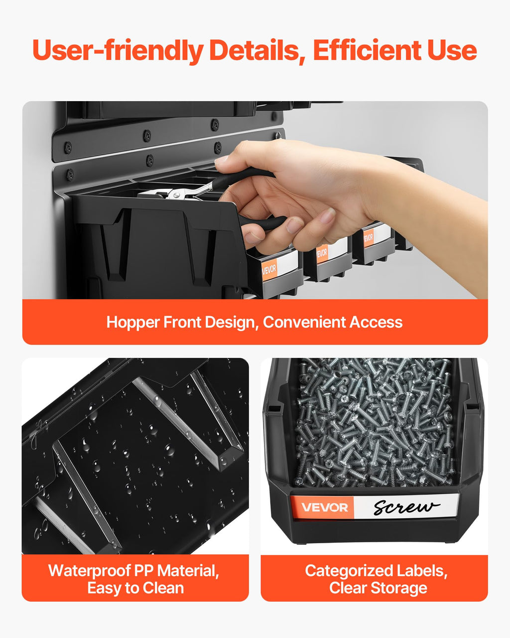 Wall Mounted Storage Bins, 12 Plastic Bins & 3 Metal Rails, Plastic Hanging Stackable Storage Bin for Screws, Nuts