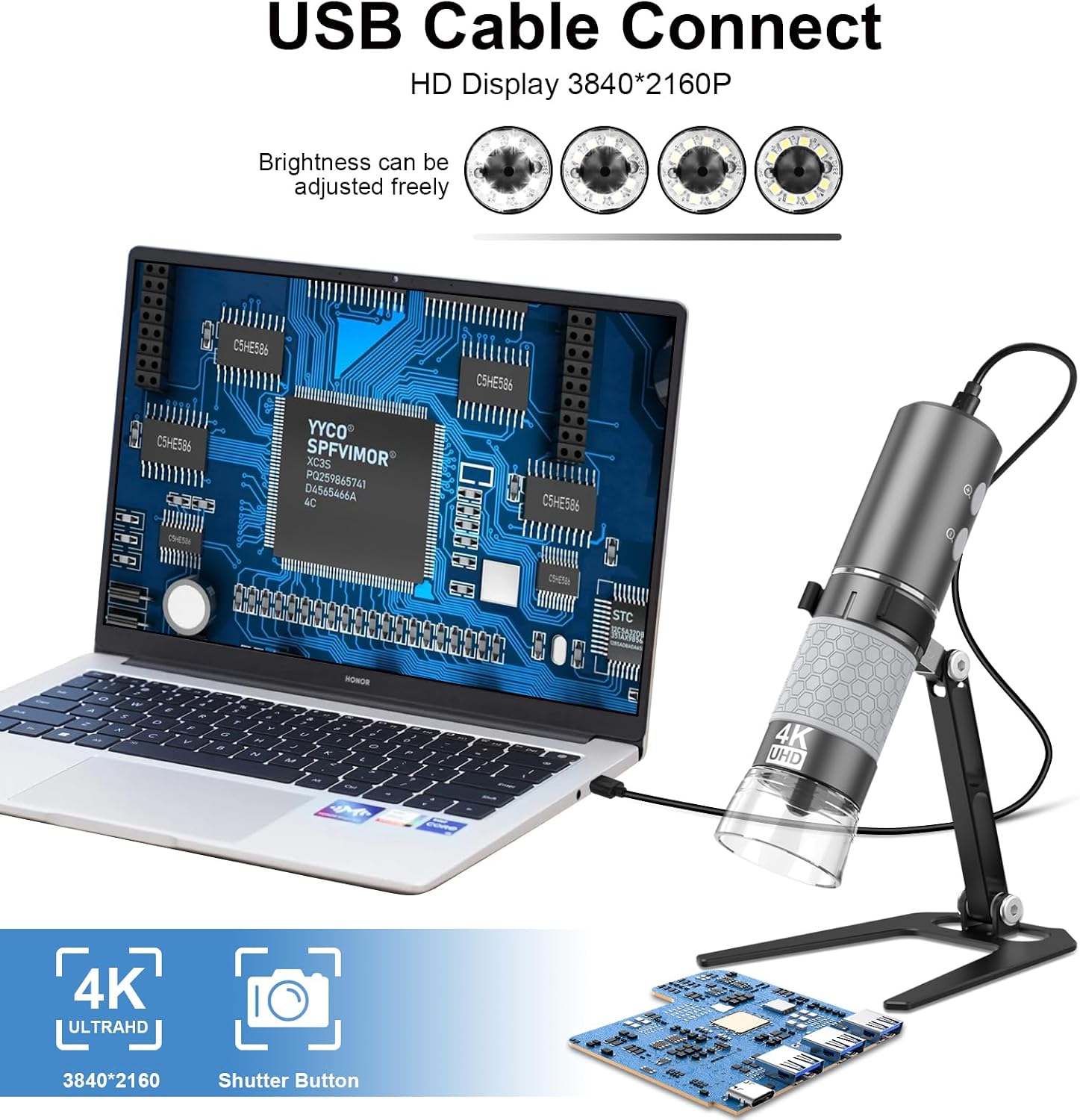 4K Digital Microscope for iPhone Android Phone and Windows Mac PC | 3840x2160p Wireless Handheld Microscope Camera