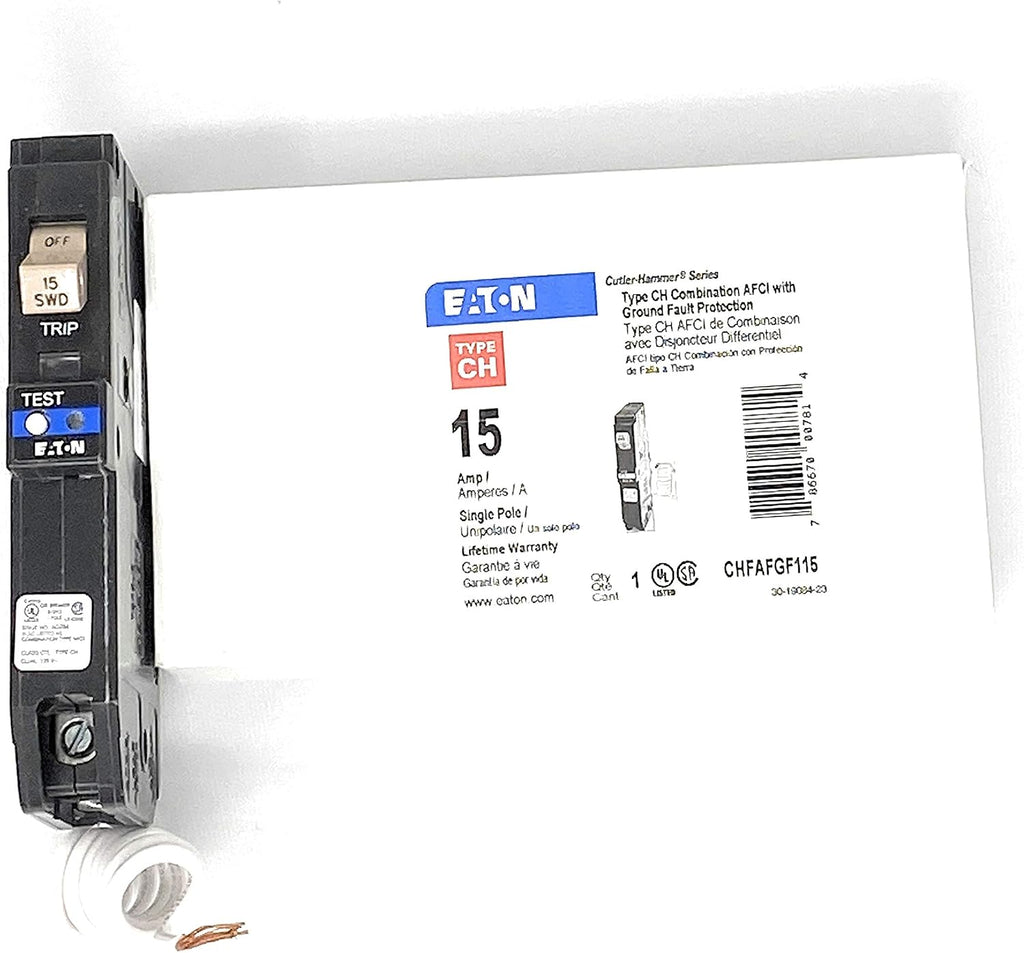 Eaton Cutler Hammer 15 Amp Single Pole Dual Function Arc Fault/Ground Fault Breaker