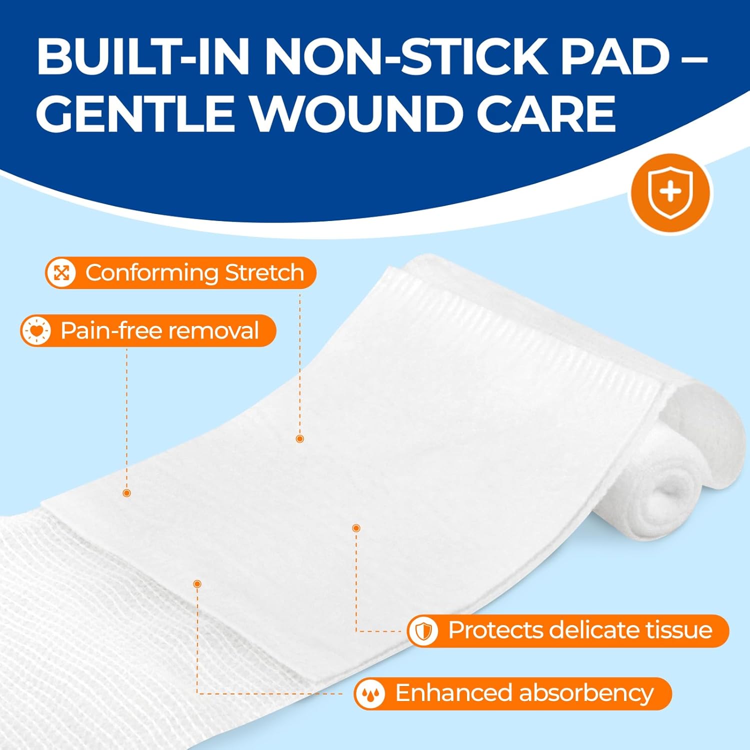 Sterile Gauze Rolls 4in x 4.4yds with Non-Stick Pad, 20 Pack Individually Wrapped Sterile Gauze Bandages, Latex-Free