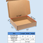 Brown Shipping Boxes 13x11x3" 25 Pack Corrugated Cardboard Mailers