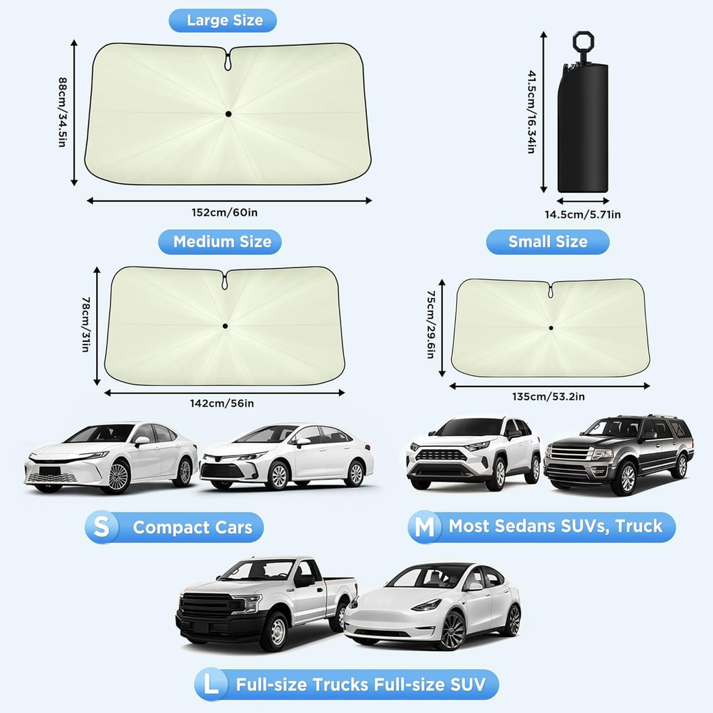 2026 Upgraded Windshield Sun Shade Umbrella [7-Layer Vinyl Coating Heat Shield] Foldable Front Window Sunshade