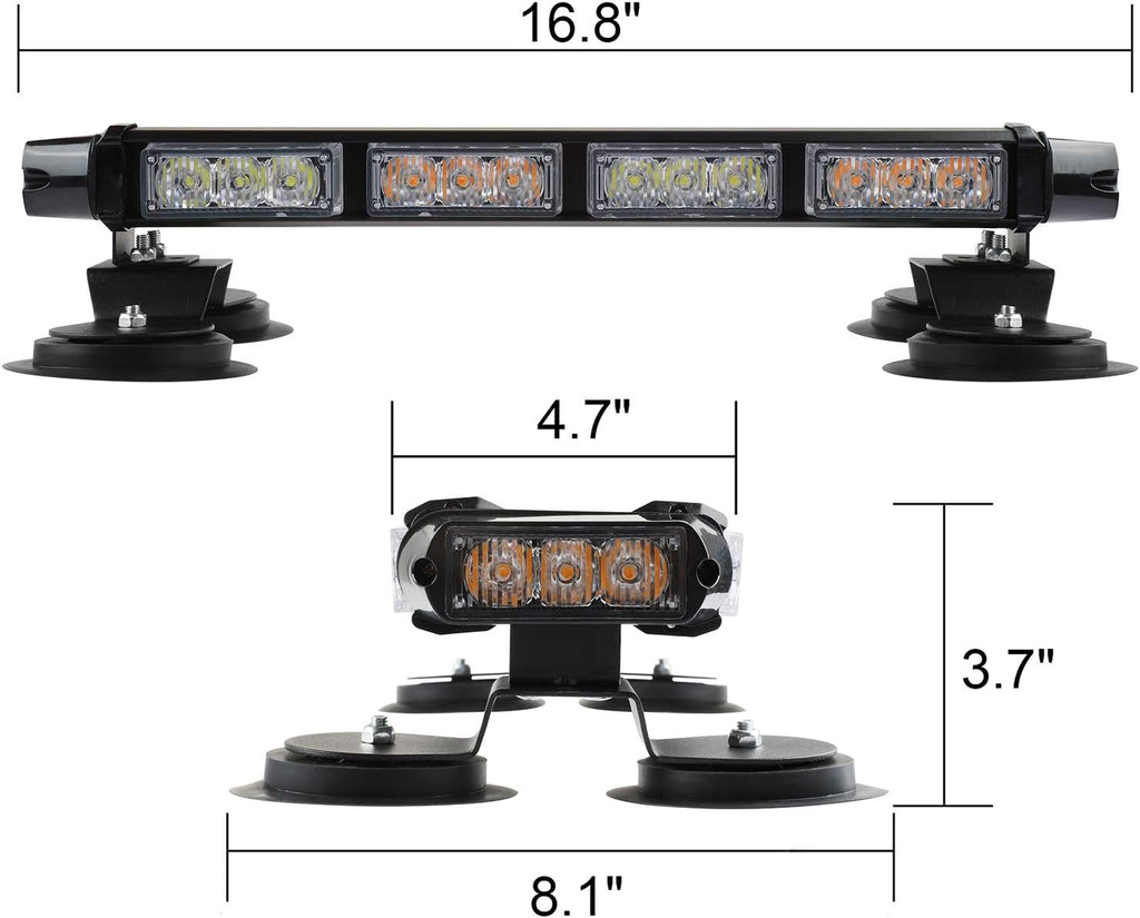 16.8 Inch LED Strobe Flashing Light Bar, 26 Flashing Modes High Intensity Emergency Hazard Warning Beacon Lights with