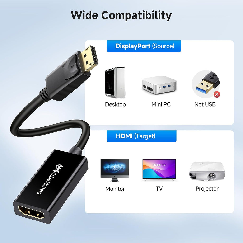 4K DisplayPort to HDMI Adapter, 4K DP to HDMI Adapter | One-Way DP to HDMI, 4K@30Hz, DP and DP++ Compatible, Up to