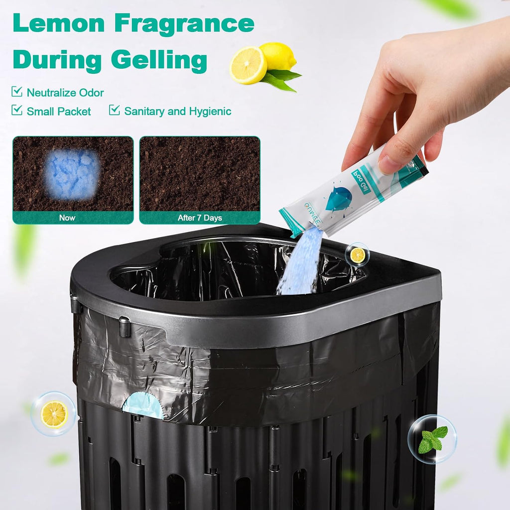 Lemon 30 Portable Toilet Bags with 30 Poo Gel Set, 8 Gallon | Camping Toilet Bags with Absorbent Gels Waste Bags