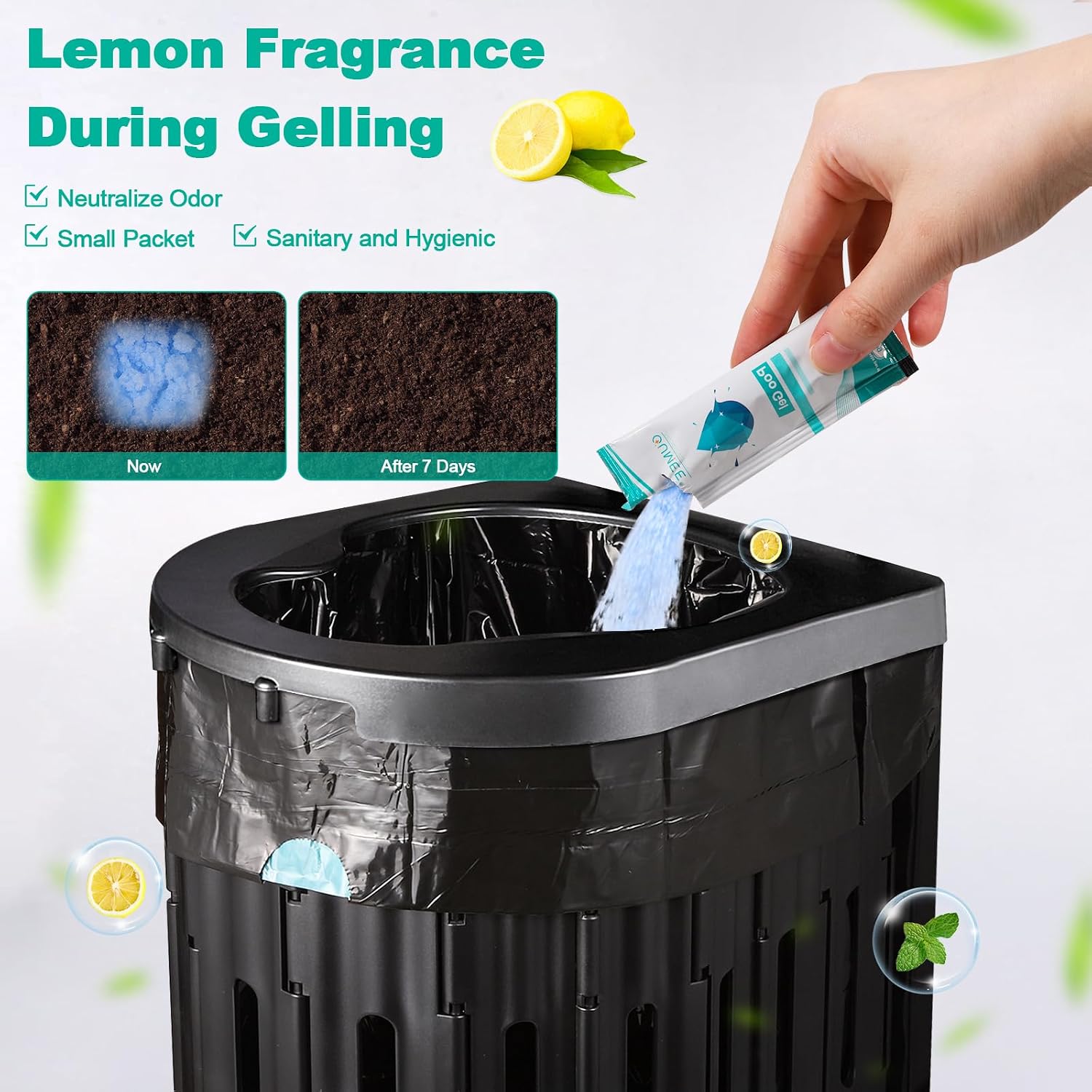 Lemon 30 Portable Toilet Bags with 30 Poo Gel Set, 8 Gallon | Camping Toilet Bags with Absorbent Gels Waste Bags
