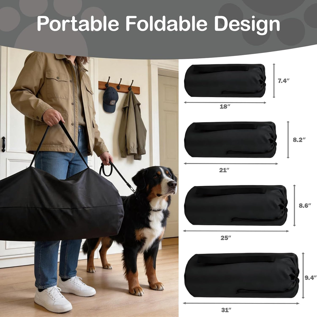 Collapsible Soft Dog Crate 36 Inch, Portable Travel Pet Crate for Large Dogs with 4-Door Mesh, Large Dog Kennel