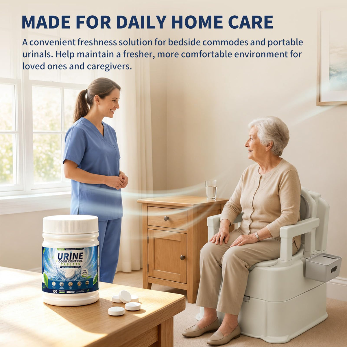 Urine Odor Eliminator Tablets for Bedside Commodes, Urinals, 100 Counts