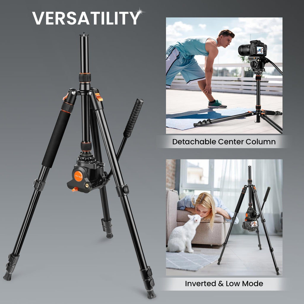 72" Video Camera Tripod, Heavy Duty Fluid Head Tripod with Carry Bag | Professional Aluminum Camera Tripod Stand