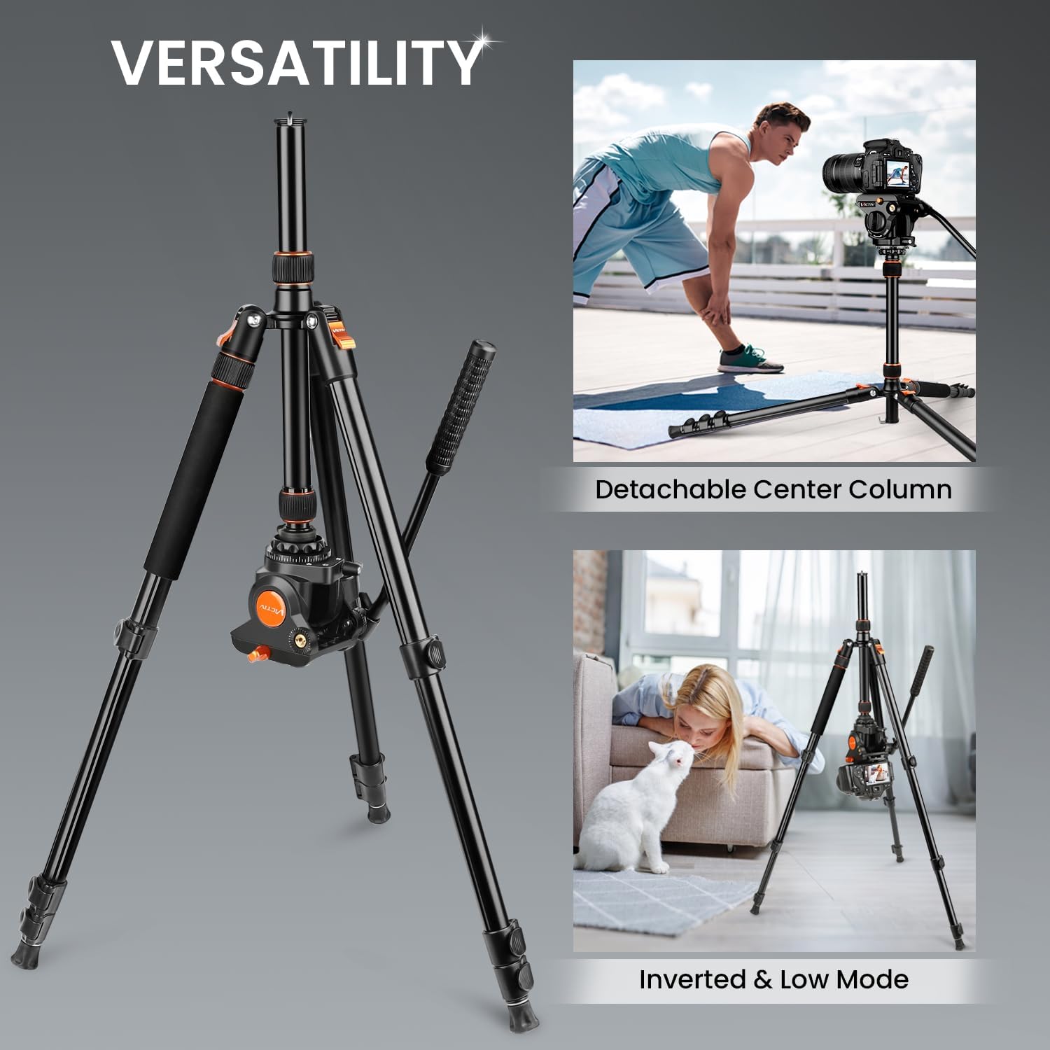 72" Video Camera Tripod, Heavy Duty Fluid Head Tripod with Carry Bag | Professional Aluminum Camera Tripod Stand