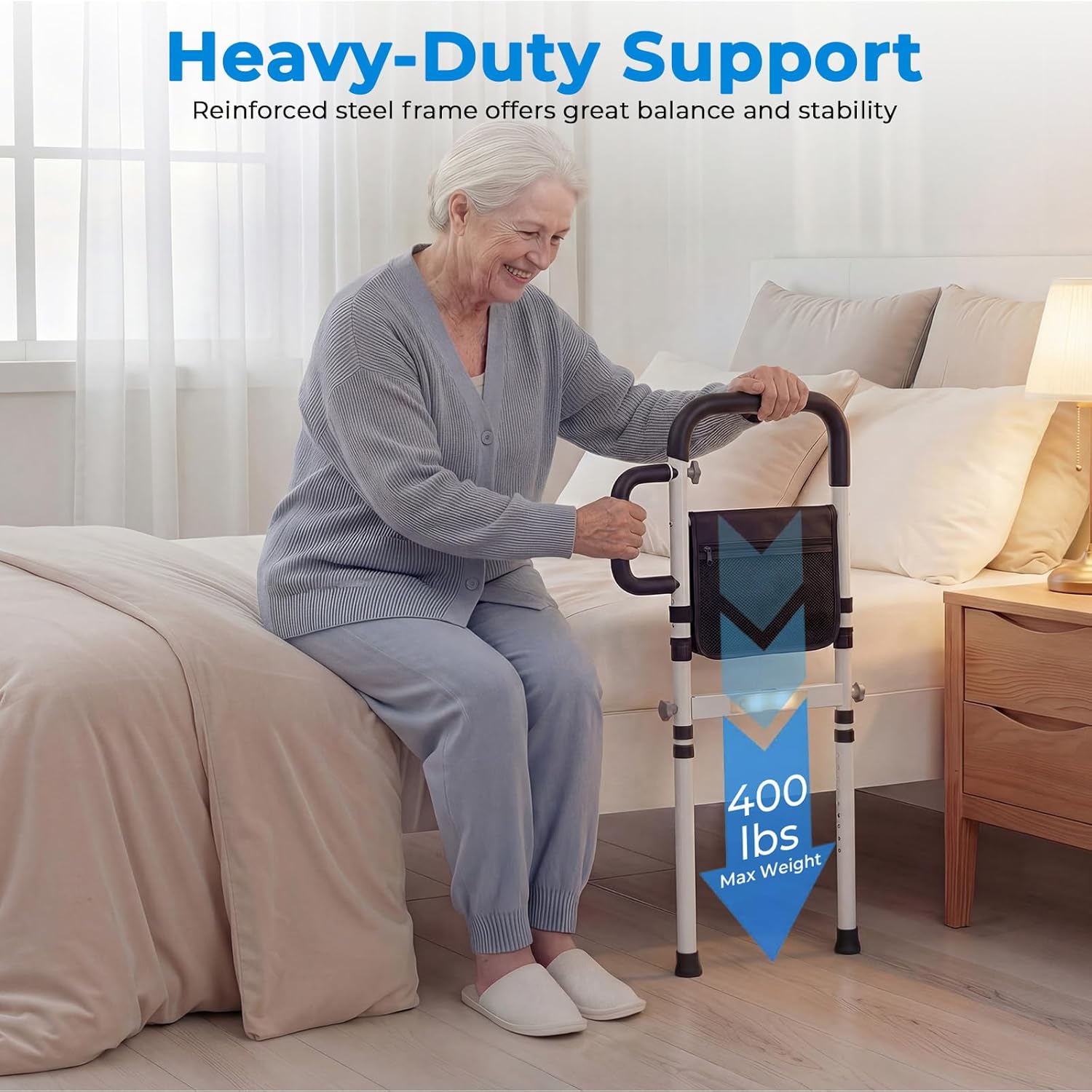 Bed Rails for Elderly Adults Safety, ASTM Certified Bed Rail for Seniors with Motion Sensor Light, Non-Slip Handle &