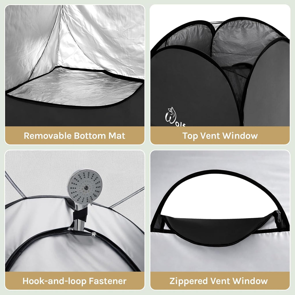 PRO Pop Up Shower Tent with Silver Coated, Floor and Rain Fly | Portable Changing Tent with Window & Carry Bag for