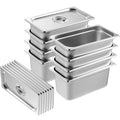 8 Pack Hotel Pans with Lids, 1/3 Size Anti-Jam Steam Pan, 0.8mm Thick Stainless Steel Steam Table Pan, 6-Inch Deep