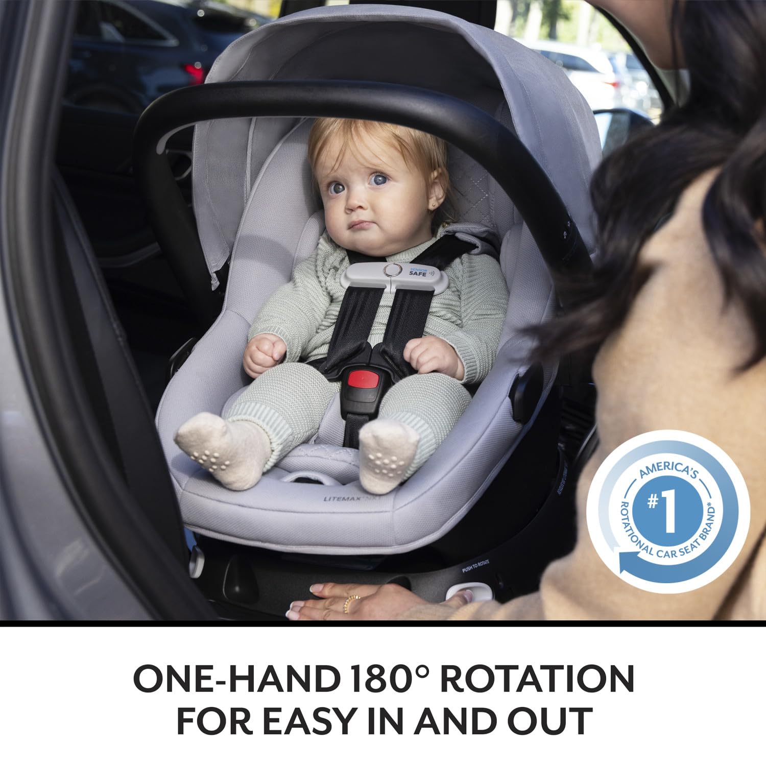 Revolve180 LiteMax NXT Rotating Preemie and Infant Car Seat | w/ SensorySoothe, Green & Gentle Fabric, SensorSafe