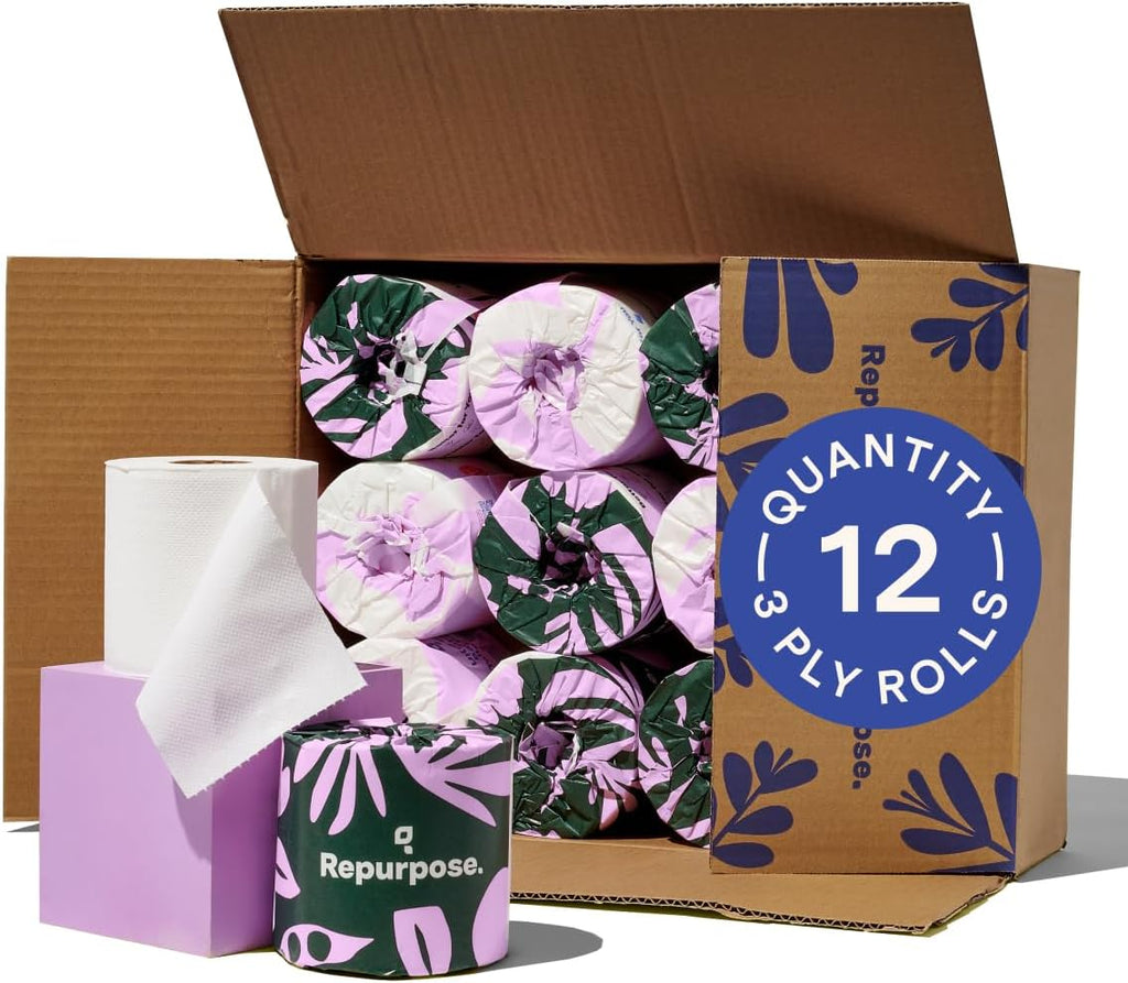 Repurpose 100% Compostable Bamboo Toilet Paper, 12 Rolls, 300 Sheets/Roll