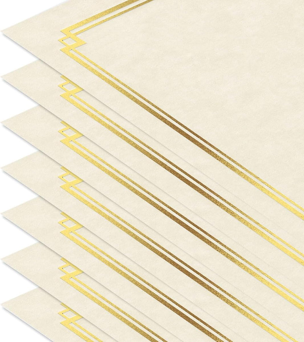 Gold Foil on Cream Certificate Paper - Pack of 25, 8-1/2" x 11" Parchment, Laser & Inkjet Printer Compatible