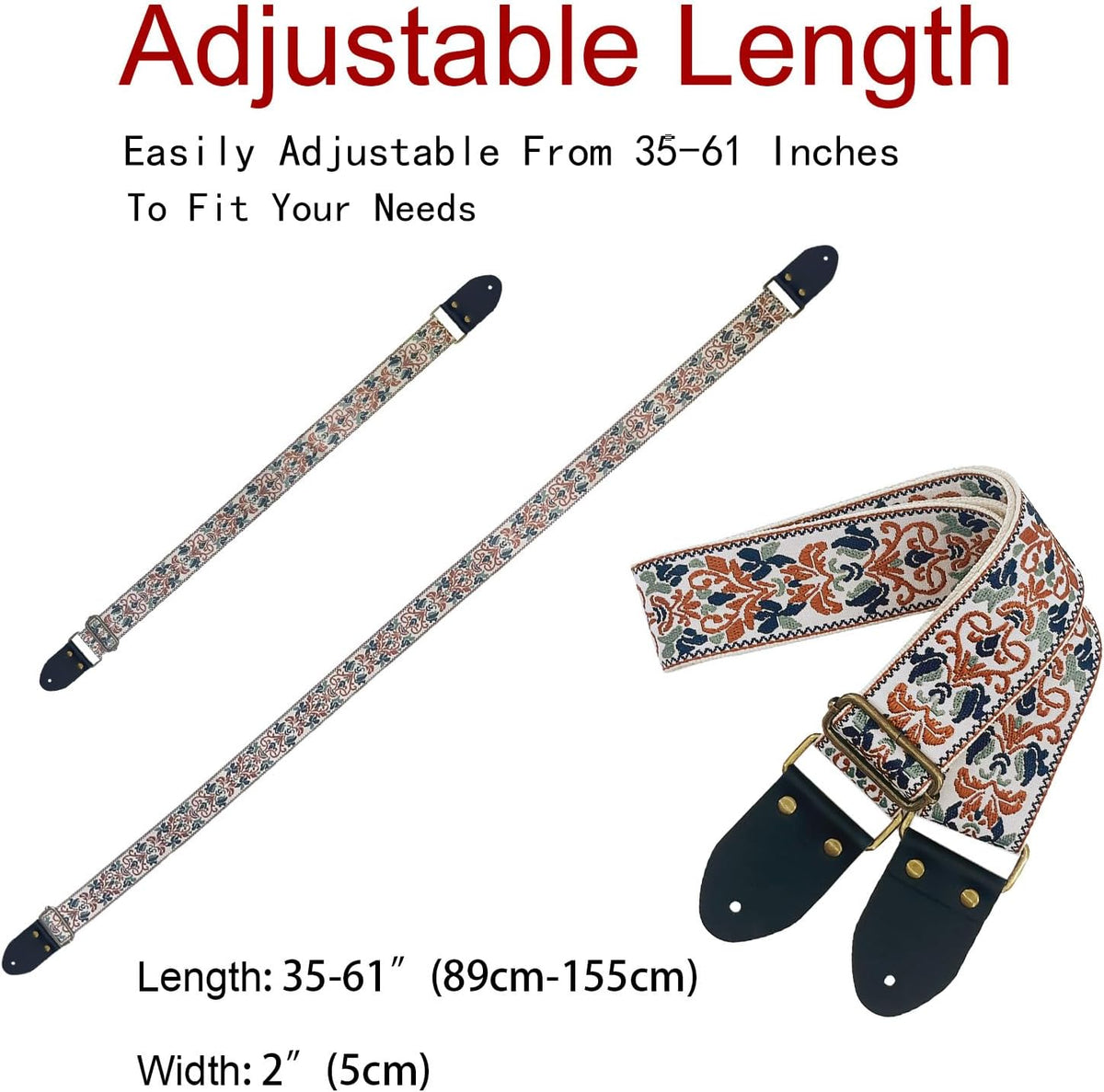Patterned/Embroidery Guitar Strap - Adjustable for Acoustic Electric Bass,Guitars, Best Gifts