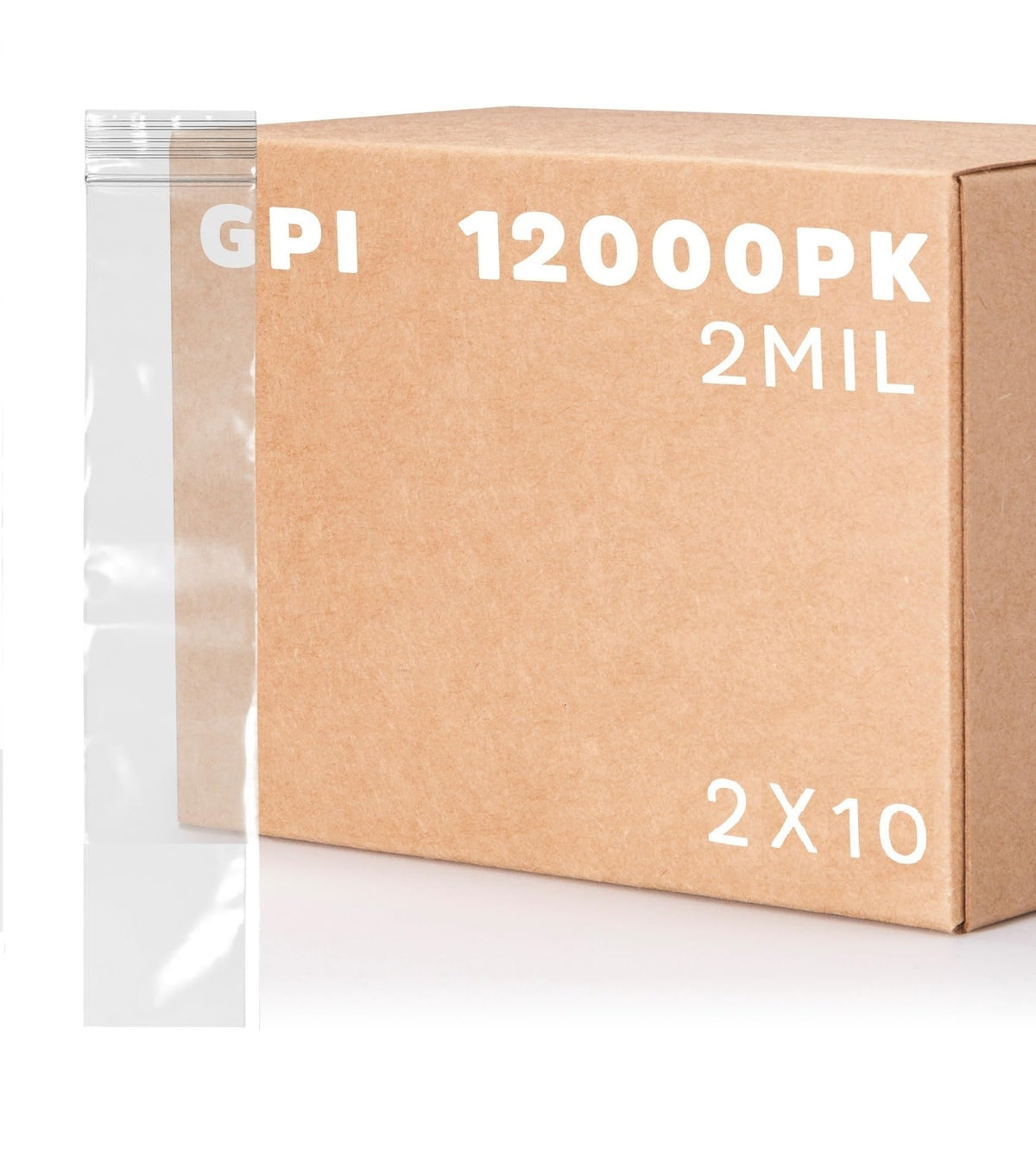 2" x 10" Long Zip Bags, 12000 Pack, 2 Mil, Reclosable, Clear Plastic, GPI