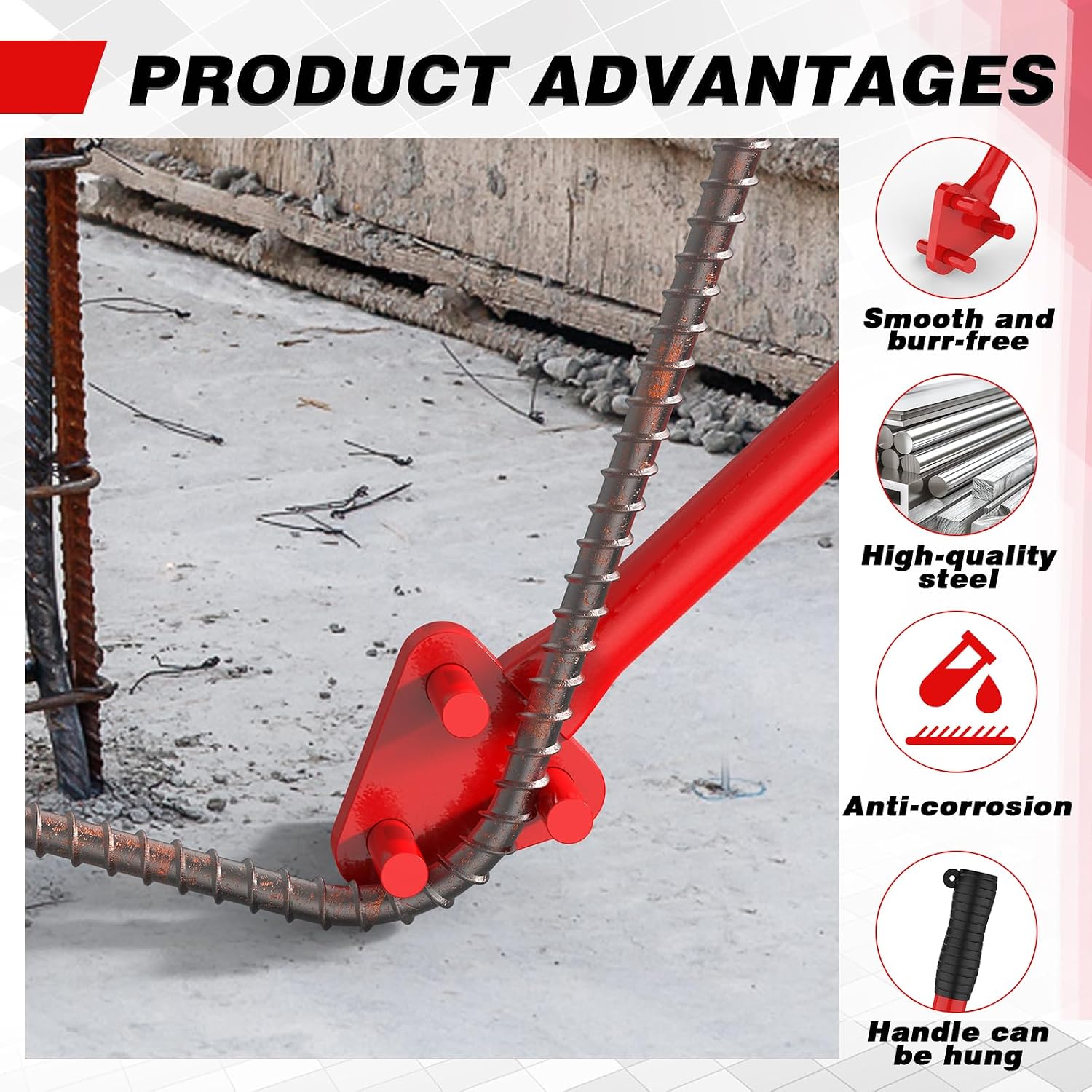 Manual Rebar Bender for 5/8" Bars - Hand Operated Metal Bending Tool with Reverse Head, Ideal for Flat Steel and