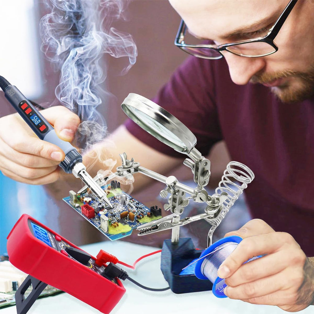Soldering Iron Kit, 80W Electric Solder iron, Adjustable Temperature (180°C- 500°C）, With Multimeter, Magnifier
